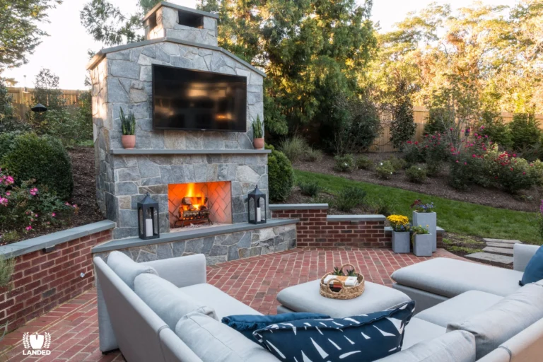 outdoor fireplace seating area