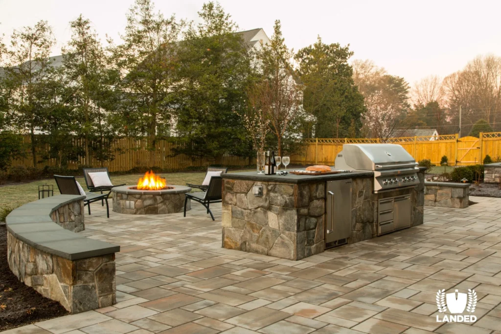 outdoor backyard fire pit and seating area
