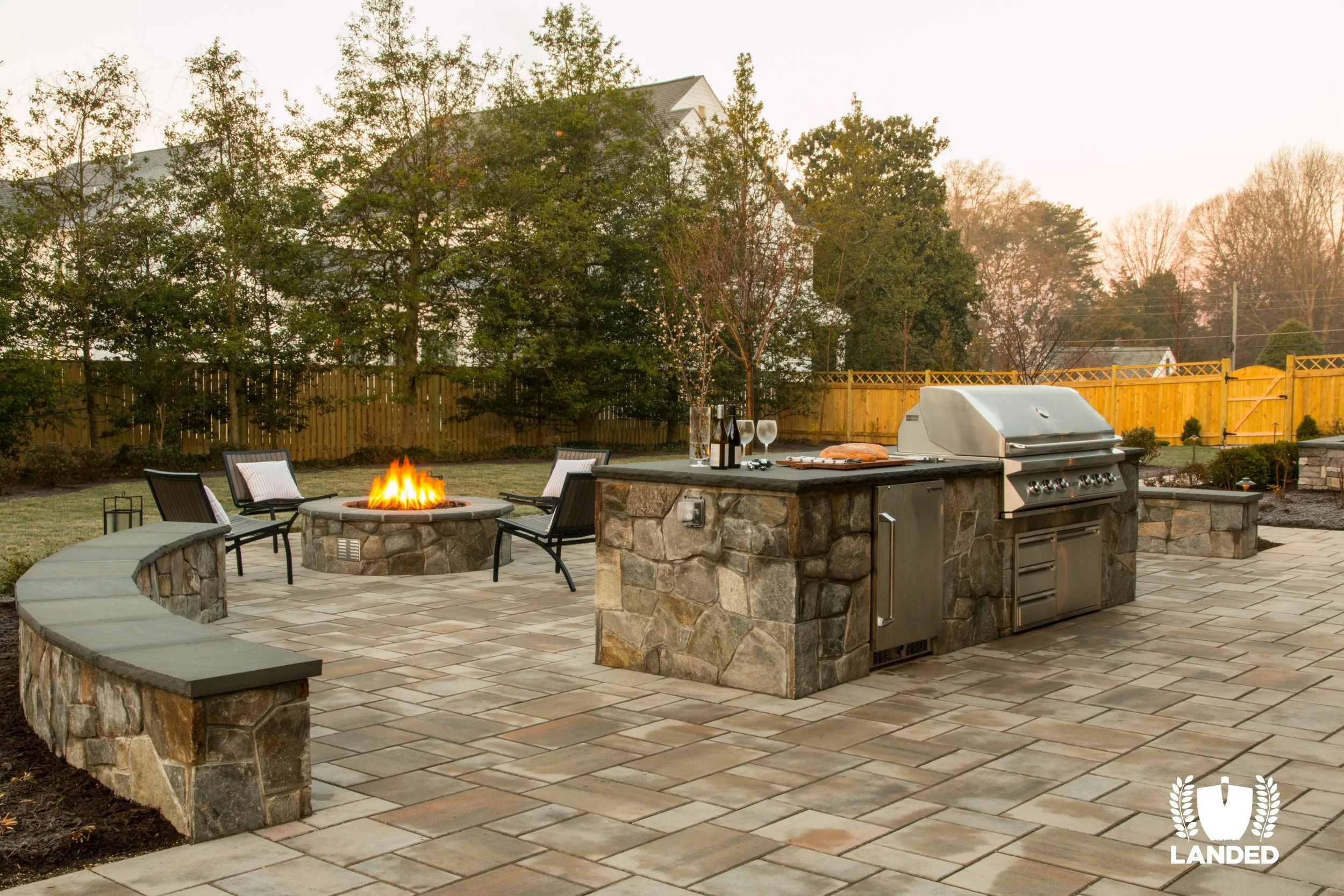 outdoor backyard fire pit and seating area