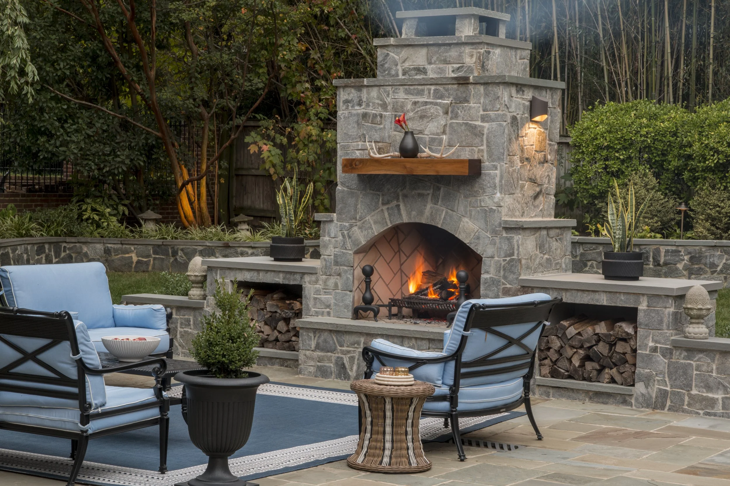 backyard outdoor fireplace